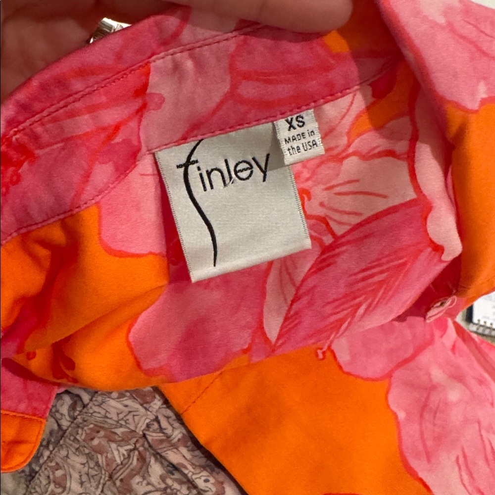 Finley - Women’s Alex Long Midi Shirt Dress Orange & Pink Floral - Size: XS - Picture 8 of 9
